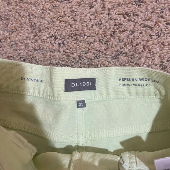 DL1961 Size 28 Hepburn Wide Leg High Rise Vintage Jean Limeade Green Neon 80s - Picture 5 of 14